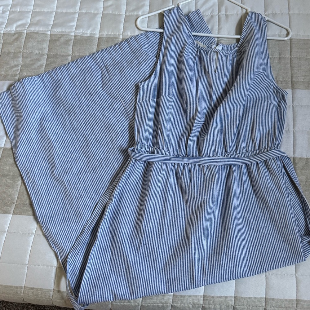Talbots Elegant Cream and White Pinstripe Stripe Dress